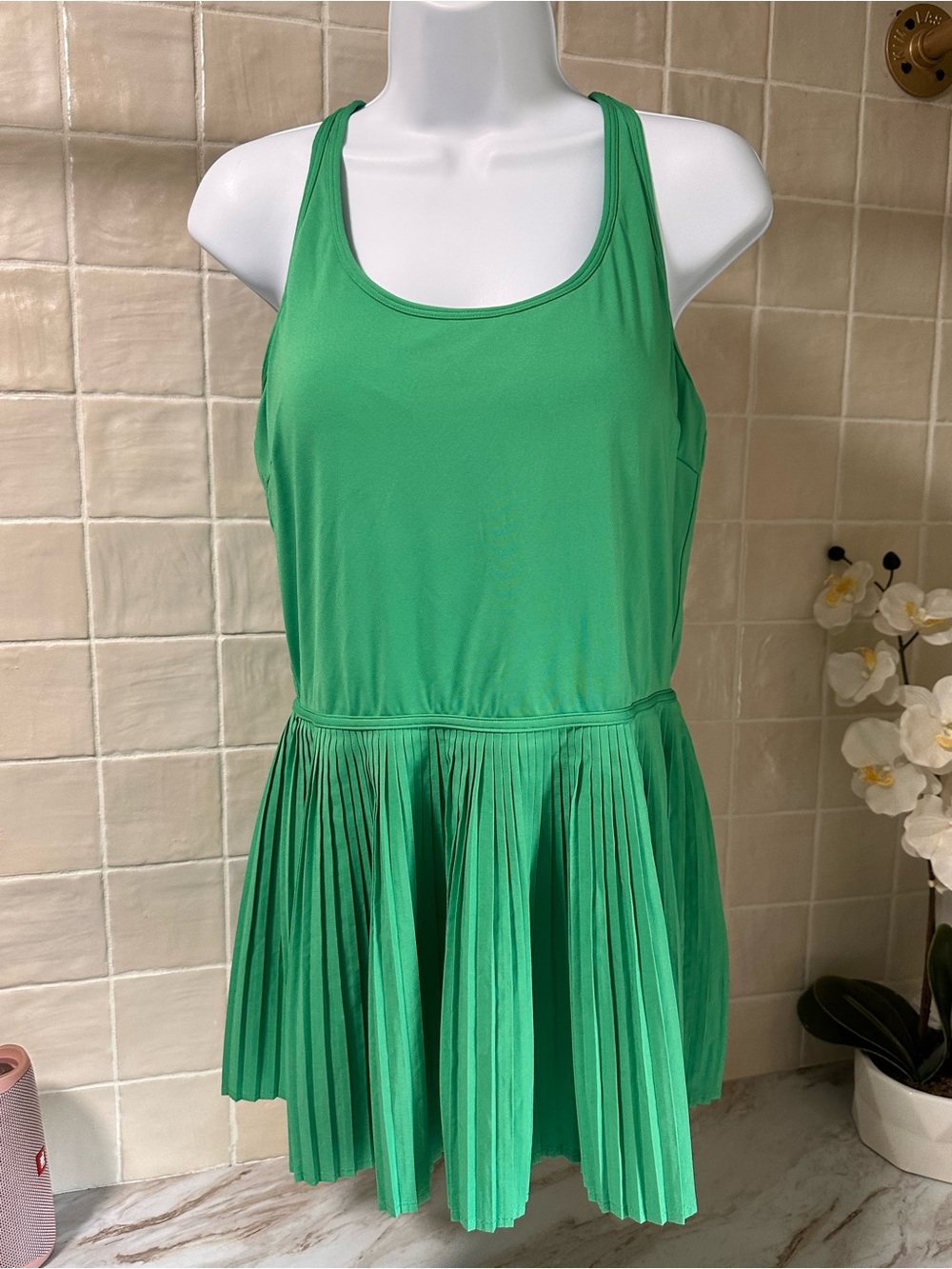 Crane Women's Size Medium Green Athletic Pleated Skirt Tennis Dress Activeware-M